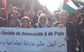CWI Europaparlamentarier Paul Murphy (rechts im Bild) bei Protesten des Weltsozialforums in Tunis.